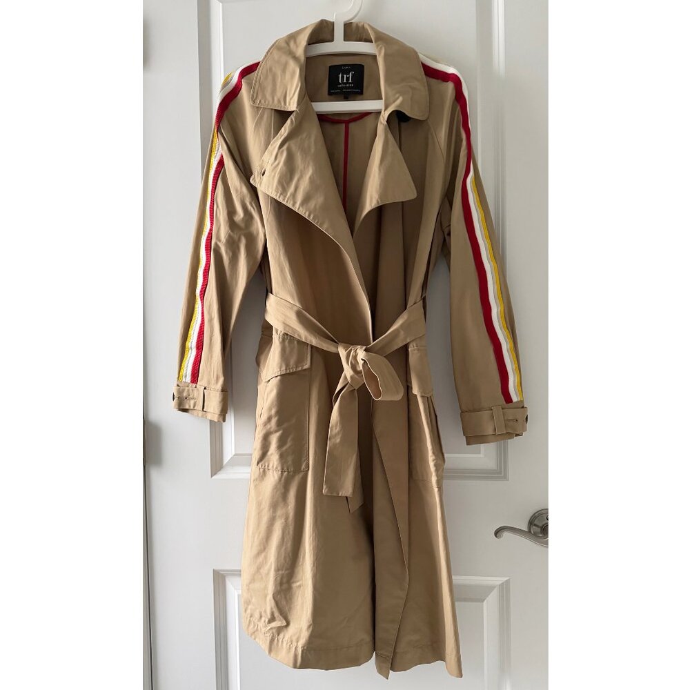ZARA Double-Breasted Trench Coat with Strap Sleeve Detail – Tan/Beige – Size S